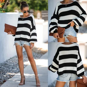 KALENMOS Ladies Fashion Slash Neck Lantern Sleeve Stripe Pullover Women Casual Long Sleeve Loose Autumn Winter Sweater Plus Size
KALENMOS Ladies Fashion Slash Neck Lantern Sleeve Stripe Pullover Women Casual Long Sleeve Loose Autumn Winter Sweater Plus Size