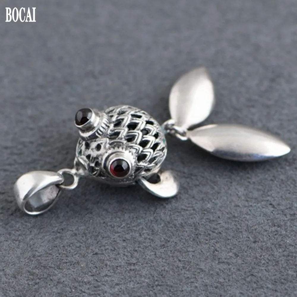 

BOCAI New real pure S925 silver woman pendant retro fashion engraved design goldfish art clavicle pendant