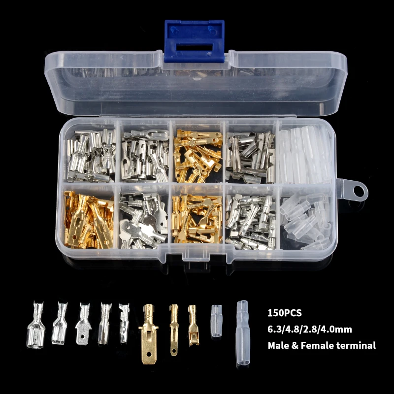 150Pcs/Set Male and Female Car Spade Connector Splice Crimp Wire Terminals Assortment with Insulating Sleeve for Motorcycle Bike
150Pcs/Set Male and Female Car Spade Connector Splice Crimp Wire Terminals Assortment with Insulating Sleeve for Motorcycle Bike