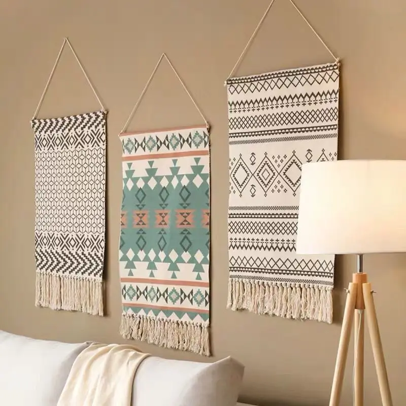 

Geometric Handmade Tapestry Wall Hanging, Macrame Craft, Retro Nordic Door Hanging, Handcrafted Indian Decor, 5 Models, New