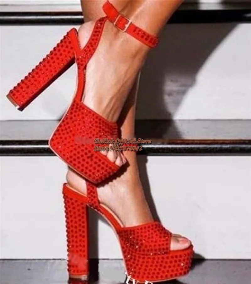 Luxury Bling Bling Crystal Chunky Heels Sandals High Platform Rhinestone Dress Shoes Ankle Strap Women Square Heels Party Shoes 
Luxury Bling Bling Crystal Chunky Heels Sandals High Platform Rhinestone Dress Shoes Ankle Strap Women Square Heels Party Shoes