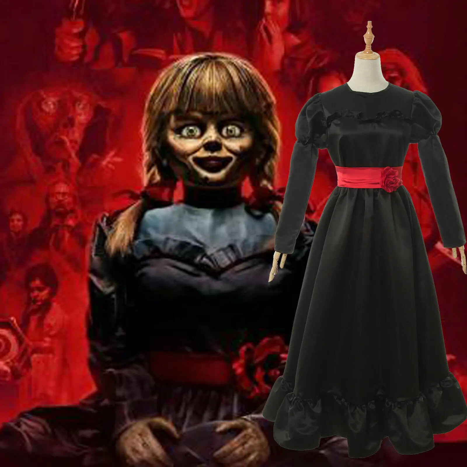 Новое искусственное черное платье для Хэллоуина Annabelle костюм косплея нарядное |
