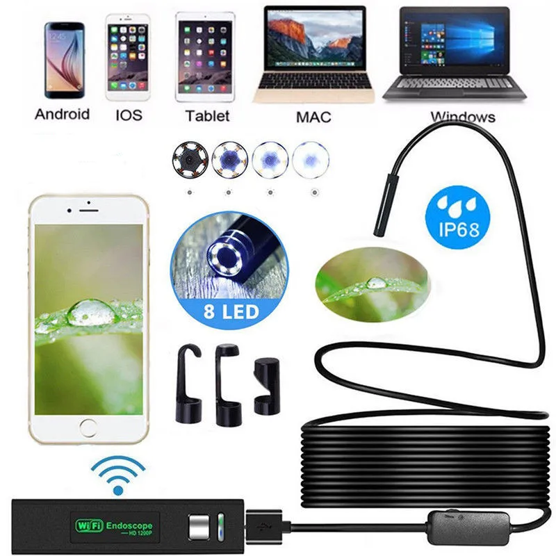 Wireless WiFi Endoscope HD 1200P Mini Waterproof Soft Cable Inspection Camera 8mm 8LED Borescope For IOS Android PC Soft line
Wireless WiFi Endoscope HD 1200P Mini Waterproof Soft Cable Inspection Camera 8mm 8LED Borescope For IOS Android PC Soft line