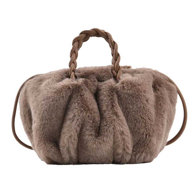 Новинка Зима 2021 пушистая женская сумка мягкая в форме облака модная плетеная