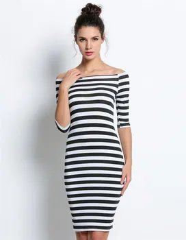 Fashion One Word Collar Dress Striped Hip Five-point Sleeve Dresses Women Elegant Slim Casual Sexy Summer Plus Size Women Dress 
Fashion One Word Collar Dress Striped Hip Five-point Sleeve Dresses Women Elegant Slim Casual Sexy Summer Plus Size Women Dress