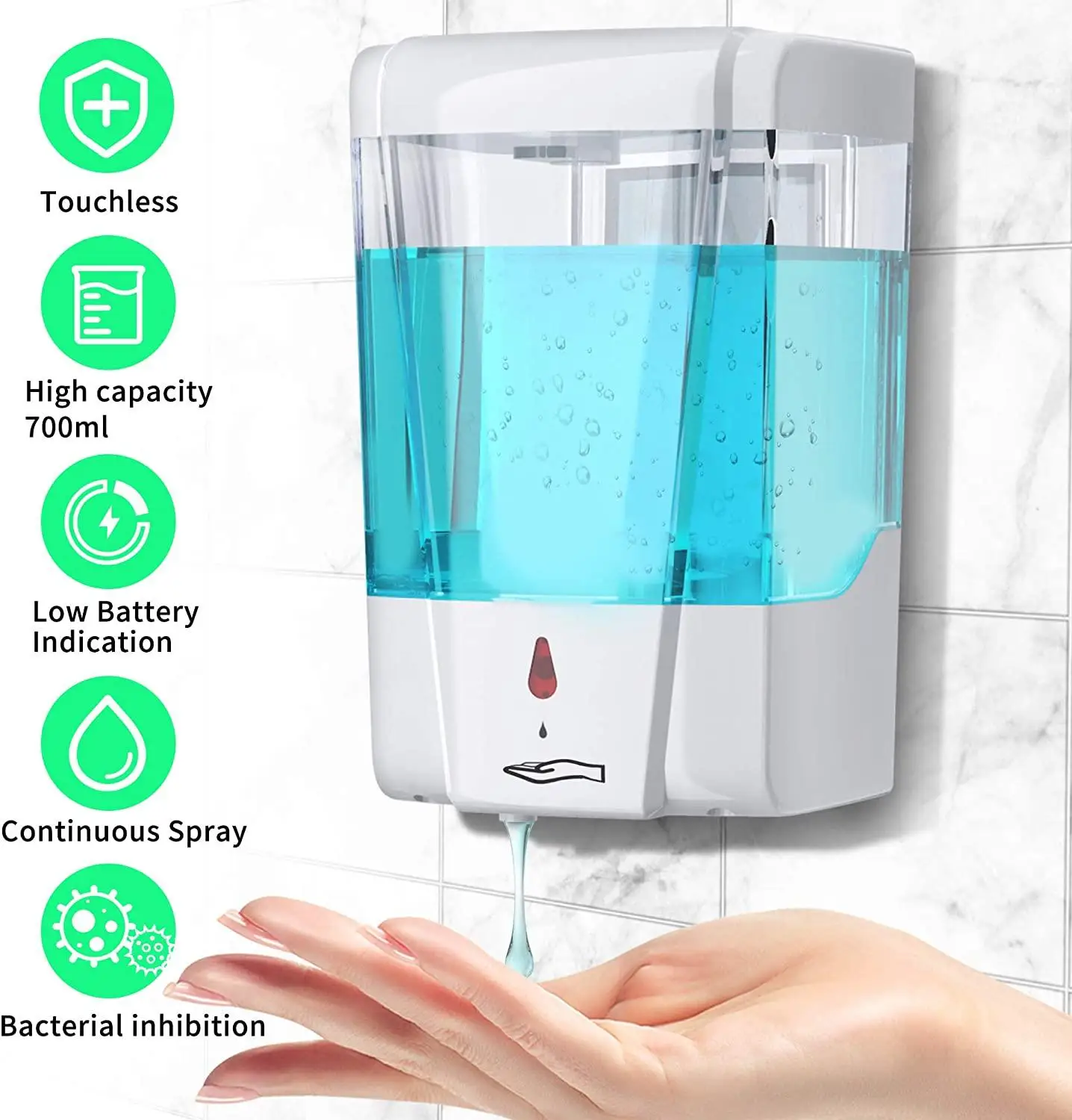 Capacity Automatic Soap Dispenser 700ml Touchless Sensor Hand Sanitizer Detergent Dispenser Wall Mounted For Bathroom Kitchen
Capacity Automatic Soap Dispenser 700ml Touchless Sensor Hand Sanitizer Detergent Dispenser Wall Mounted For Bathroom Kitchen