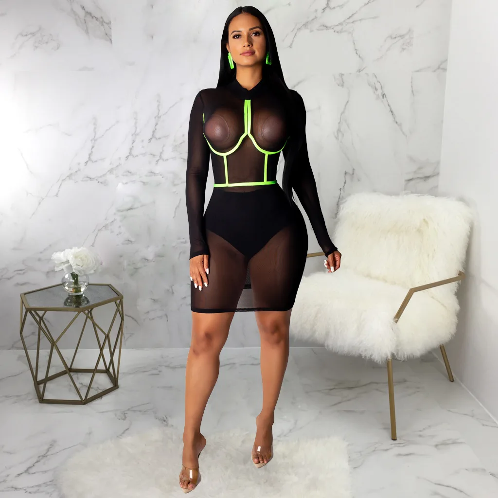 Fashion Women Sexy Mesh Perspective See-through High neck Long Sleeve Clubwear Party Mini Dress Bikini Cover Up
Fashion Women Sexy Mesh Perspective See-through High neck Long Sleeve Clubwear Party Mini Dress Bikini Cover Up