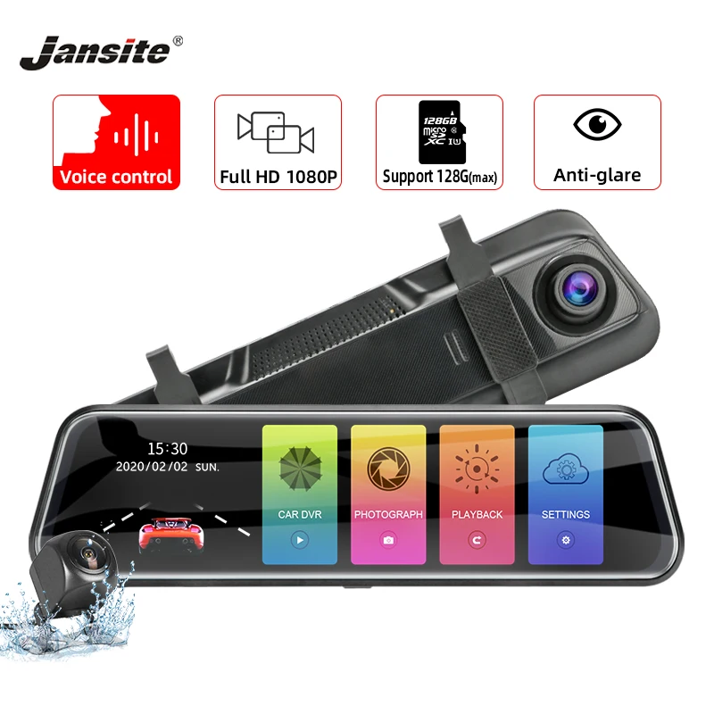 Jansite 10" Car DVR Dash cam Touch Screen 1080P Stream Media Voice Control Dual dash cam Recorder Rear view mirror Backup camera
Jansite 10" Car DVR Dash cam Touch Screen 1080P Stream Media Voice Control Dual dash cam Recorder Rear view mirror Backup camera