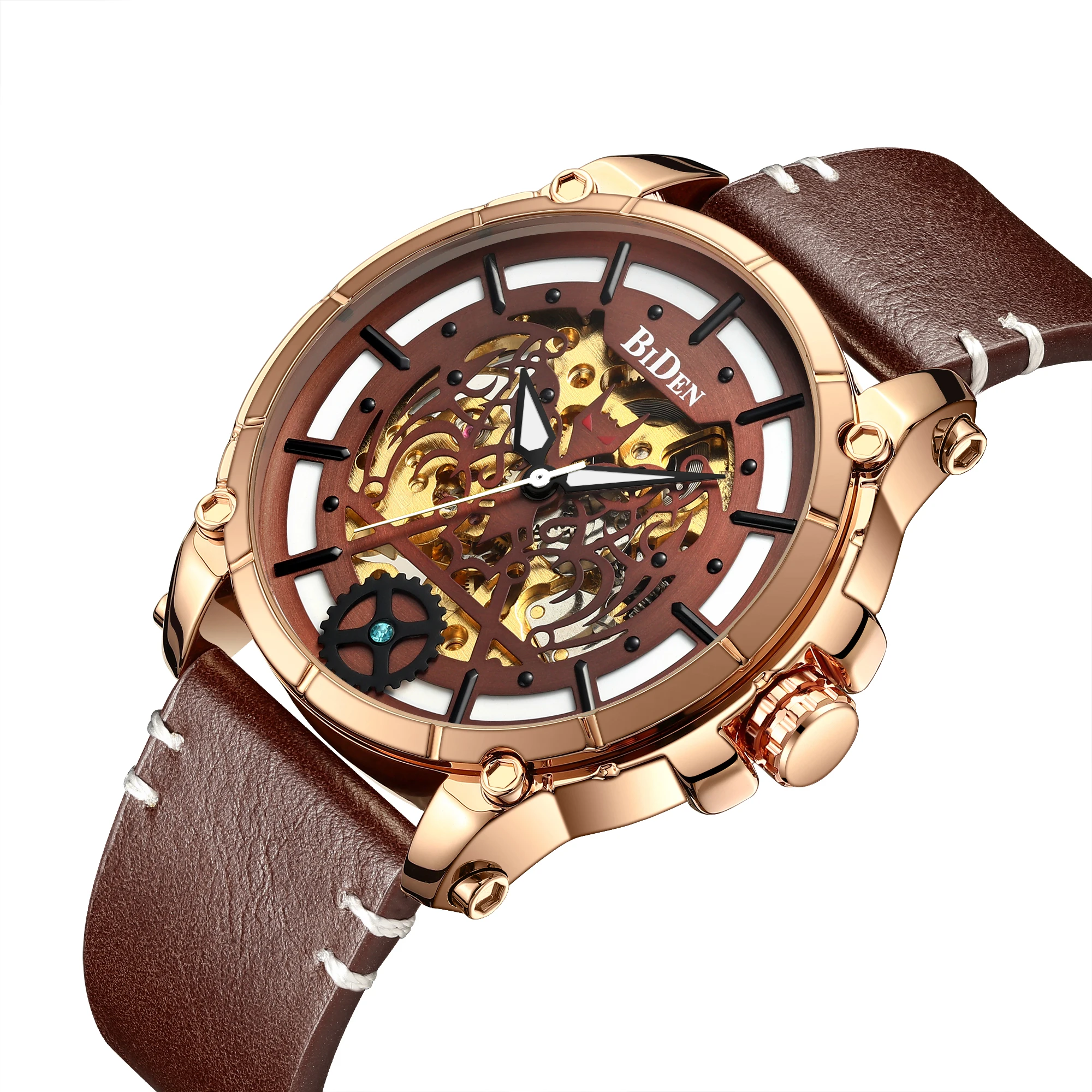 

2020 top brand watch BIDEN Mechanical watch genuine leather 3 ATM waterproof luminous watch for man