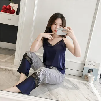 Pajamas Women Sexy Lace Stripe Pants Adjustable Halter Vest Comfortable Homewear Two Piece Sleepwear Lounge Intimate Lingerie
Pajamas Women Sexy Lace Stripe Pants Adjustable Halter Vest Comfortable Homewear Two Piece Sleepwear Lounge Intimate Lingerie