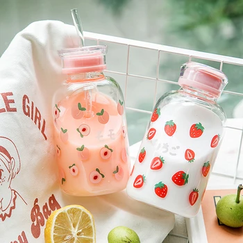 450ML Creative Simple Fruit Glass Water Bottle With Straw Cartoon Cute Portable Round Transparent Glass Drinking Bottles Cups
450ML Creative Simple Fruit Glass Water Bottle With Straw Cartoon Cute Portable Round Transparent Glass Drinking Bottles Cups
