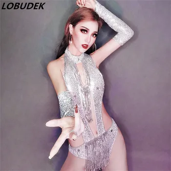 Sparkly Silver Sequins Fringes Bodysuit With Gloves Sexy Female Hollow Out Stage Wear Bar Nightclub DJ Singer Dance Team Costume
Sparkly Silver Sequins Fringes Bodysuit With Gloves Sexy Female Hollow Out Stage Wear Bar Nightclub DJ Singer Dance Team Costume