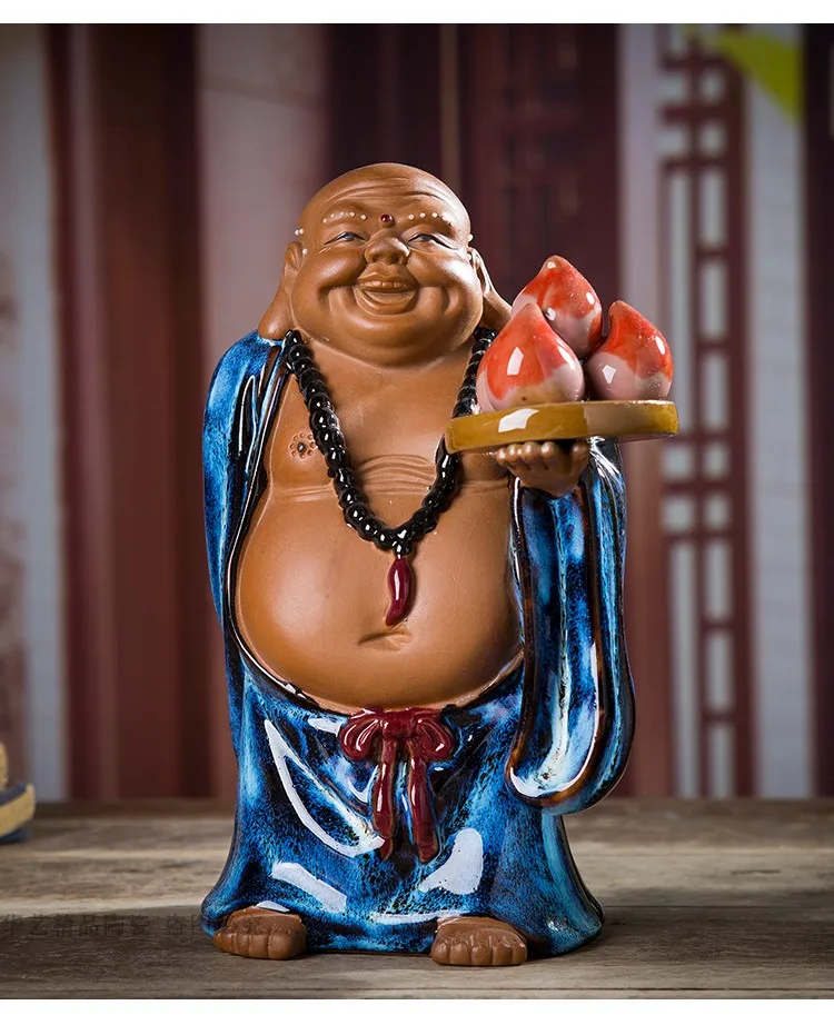 

Rare old SHIRAN KILN Buddha gives peaches porcelain statue