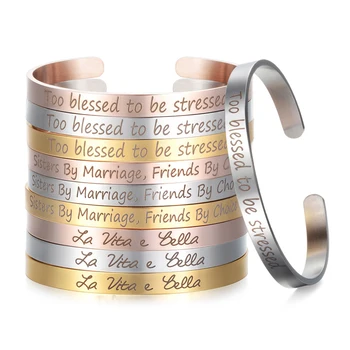 Simple Stainless Steel Cuff Bangle Laser Custom Inspirational Proverb Bracelet Men Jewelry For Wedding Friendship SL-009
Simple Stainless Steel Cuff Bangle Laser Custom Inspirational Proverb Bracelet Men Jewelry For Wedding Friendship SL-009
