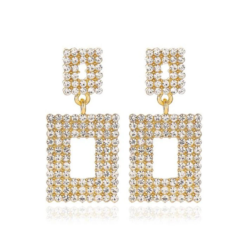 Exaggerated Hollow Square Dangle Earrings for Women Geometric Rhinestone Pendientes Drop Luxury Jewelry | Украшения и аксессуары