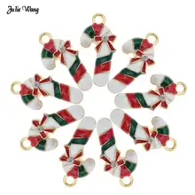 Julie Wang 5pcs Liga Esmalte Natal Candy Cane Charme Com Strass Mulheres Pulseira Colar Pingente Acessório DIY Decoração de Natal(China)
