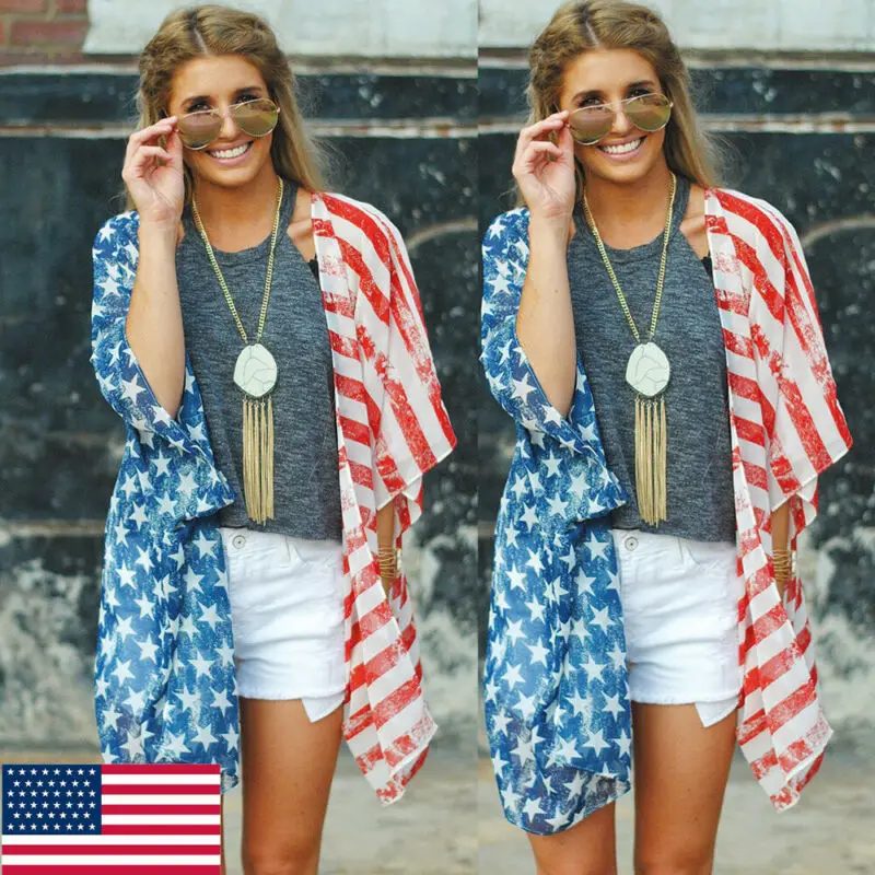 American Flag Patriotic Shawl Wrap Cardi USA Stars Stripes Open Kimono Cardigan Summer Cover-Ups Outwear Clothing
American Flag Patriotic Shawl Wrap Cardi USA Stars Stripes Open Kimono Cardigan Summer Cover-Ups Outwear Clothing