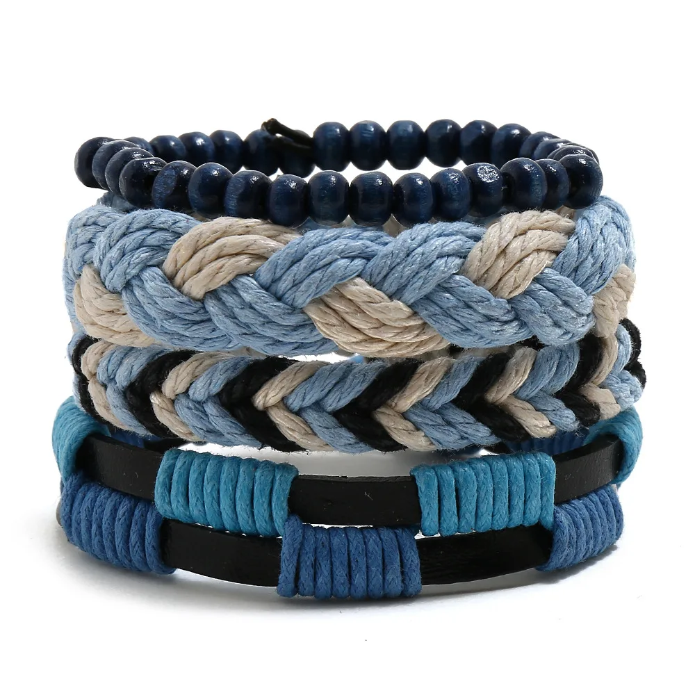 4PCS/Set Bracelet Bangle Set For Man Woman Blue Rope Leather Braided Adjustable Wood Bead Wristband Jewelry Gift Wholesale
4PCS/Set Bracelet Bangle Set For Man Woman Blue Rope Leather Braided Adjustable Wood Bead Wristband Jewelry Gift Wholesale