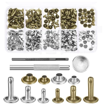 120 Set Leather Rivets Double Cap Rivet Buttons with Setting Tool Kit for DIY Leather Craft Silver and Bronze
120 Set Leather Rivets Double Cap Rivet Buttons with Setting Tool Kit for DIY Leather Craft Silver and Bronze