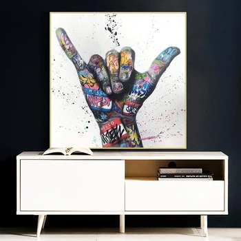 

Victory Gesture Graffiti Art Canvas Painting Inspirational Posters and Prints on The Wall Art Picture for Living Room Decor