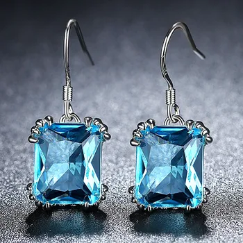 Aquamarine blue crystal gemstones drop earrings for women square diamonds white gold silver color pendientes jewelry bijoux gift 
Aquamarine blue crystal gemstones drop earrings for women square diamonds white gold silver color pendientes jewelry bijoux gift