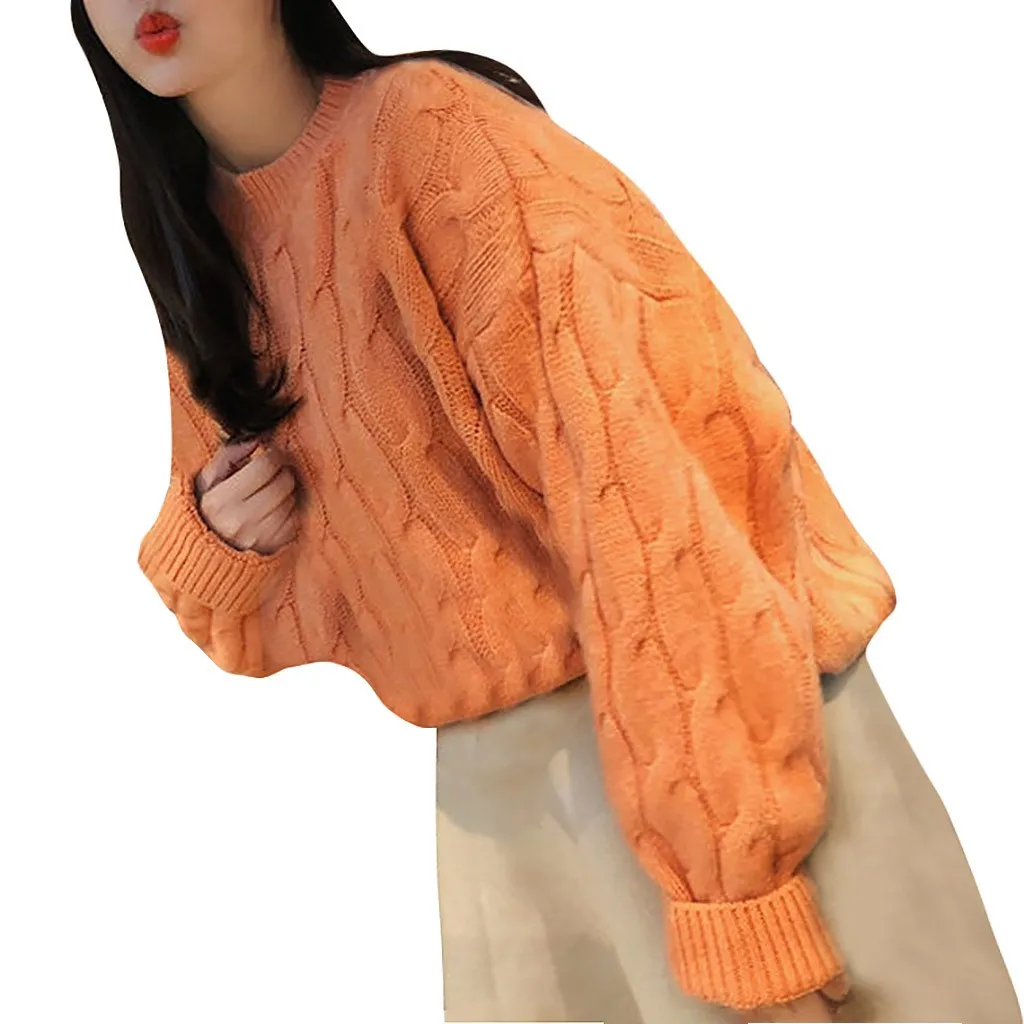 Jaycosin Fashion Women Casual Simple Long Sleeve Knitting Sweater Stylish Solid Color Comfortable Warm Lazy Wind Sweater