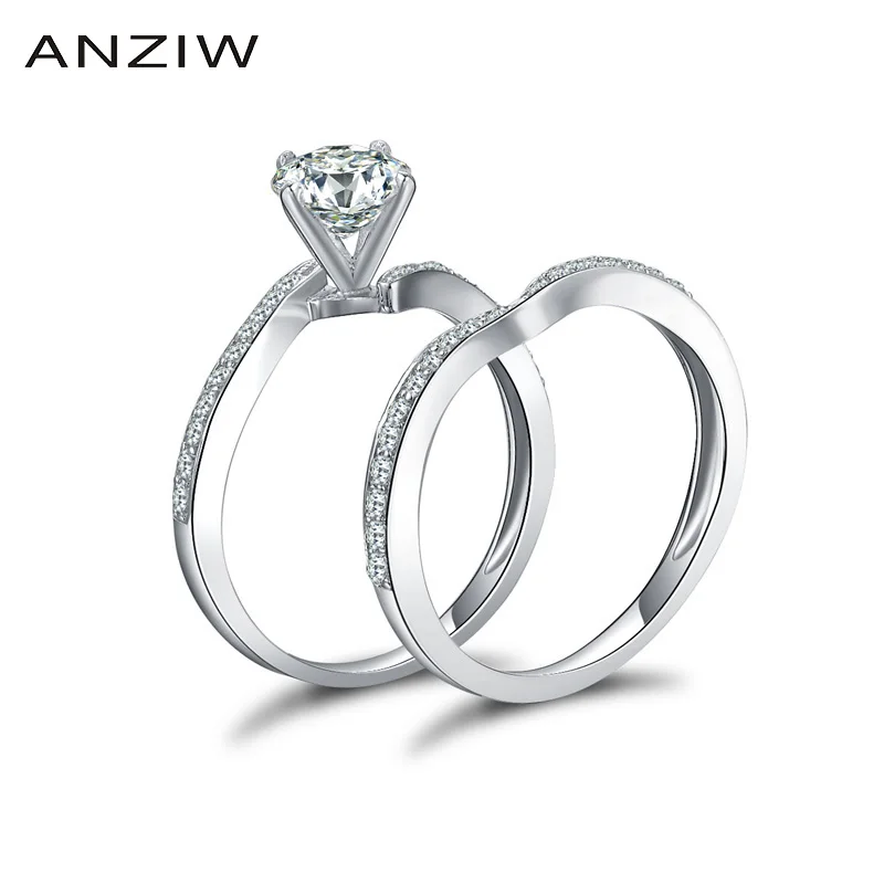 ANZIW 925 пробы серебро 4 зубцами Обручение свадебные кольца наборы для ухода за
