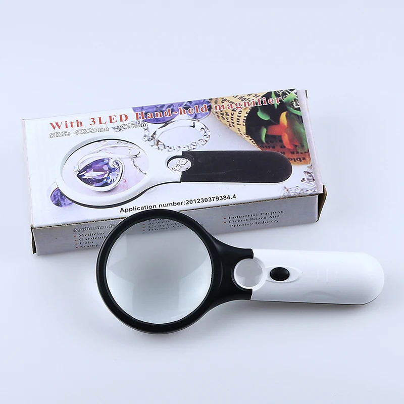Портативное увеличительное стекло x 45, увеличительное стекло для обучения детей, увеличительное стекло со светодиодсветильник кой, портативное увеличительное стекло для чтения