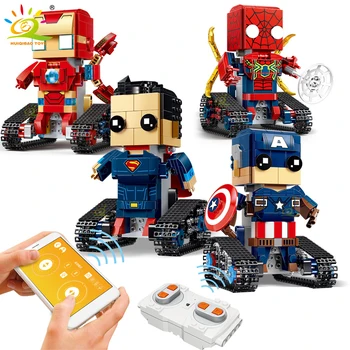 HUIQIBAO Technic Crawler Vehicle APP Remote Control Building Blocks Marveled RC Square Head Figures Bricks Toys