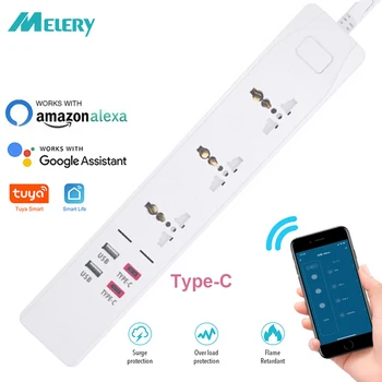 WiFi Smart Power Strip Surge Protector Universal Outlets Electric Plug Type-C USB Sockets Remote Control by Alexa Google Home
WiFi Smart Power Strip Surge Protector Universal Outlets Electric Plug Type-C USB Sockets Remote Control by Alexa Google Home