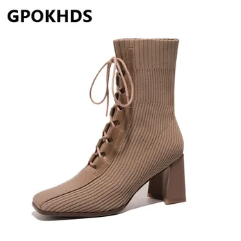 GPOKHDS 2021 women Ankle boots Cow leather Winter short plush Square Toe Lace-Up knitted High heels female boots size 39 
GPOKHDS 2021 women Ankle boots Cow leather Winter short plush Square Toe Lace-Up knitted High heels female boots size 39