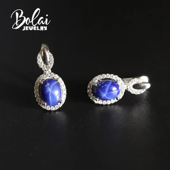 

Clasp earring created starlight sapphire oval 6*8mm with 925 sterling silver fine jewelry for girl gift bolaijewelry promotion