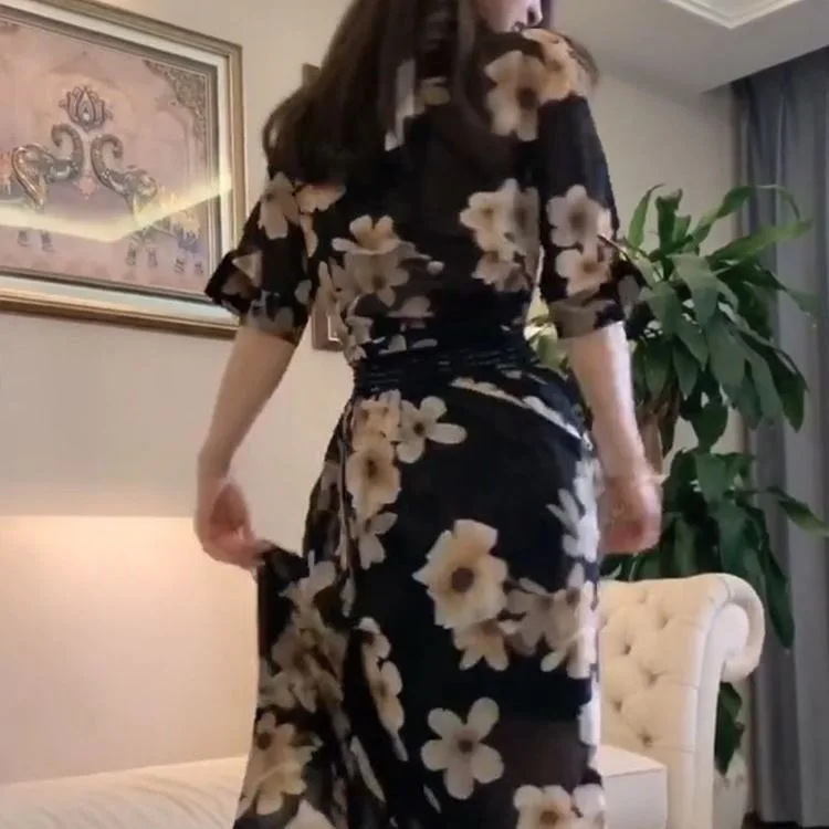 Timis Li Summer Chiffon Dress Detachable Beach Dress Vintage Ruffles Short Sleeve A-Line Party Dress Sundress Vestidos Plus Size