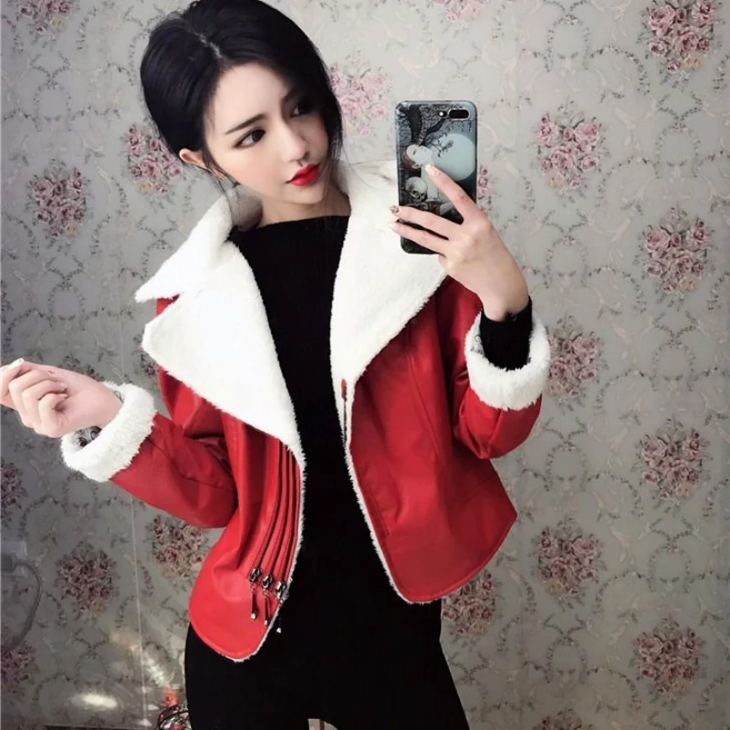 Woman PU Leather Fleece Jacket Female Clothes Short Coat Lamb Velvet Motorcycle Jacket
Woman PU Leather Fleece Jacket Female Clothes Short Coat Lamb Velvet Motorcycle Jacket