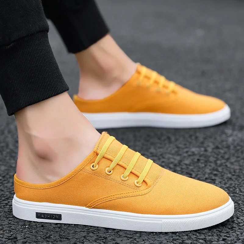 Summer Sandals MEN'S SHOES Korean-style Trend Canvas False of Shoe Lace ban tuo xie Heelless Shoes Closed-toe Slip-on Loafers