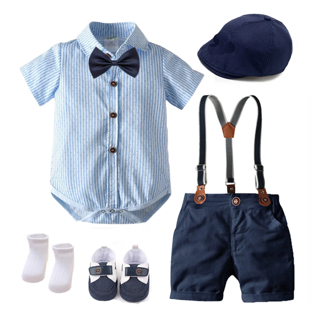 Шляпа и туфли для мальчиков летний комплект из 7 предметов голубого белого цветов