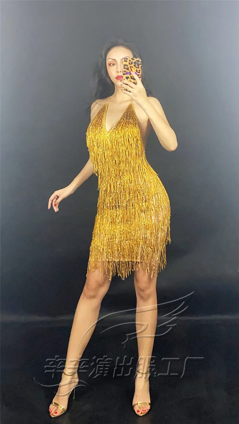 Sexy Sparkling Gold Tassel Suspender Dresses Evening Prom Outfit Teams Catwalk Stage Wear Nightclub Latin Dance Costume Dress
Sexy Sparkling Gold Tassel Suspender Dresses Evening Prom Outfit Teams Catwalk Stage Wear Nightclub Latin Dance Costume Dress