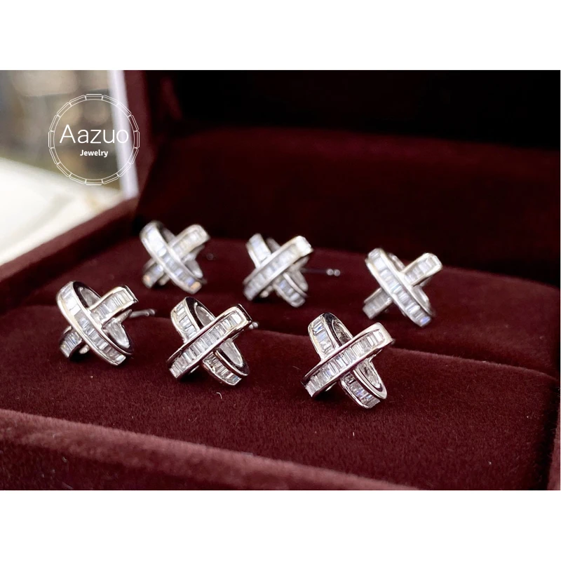 

Aazuo Real 18K Solid White Gold Natrual Diamond 0.30ct Letter X Stud Earrings Gifted For Women Advanced Wedding Party Au750