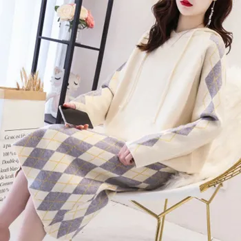Womens Loose Warm Two Piece Set Women Plaid Sweater Suit Casual Knitted Hoodies Female Midi Skirt Set
Womens Loose Warm Two Piece Set Women Plaid Sweater Suit Casual Knitted Hoodies Female Midi Skirt Set