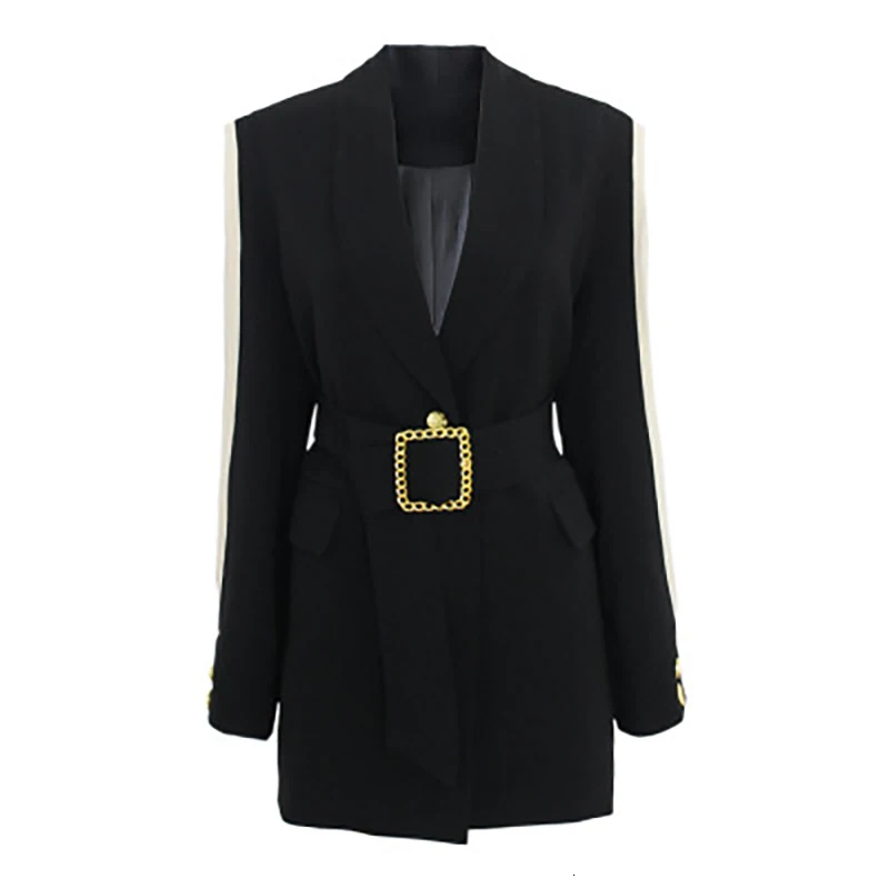 CHICEVER Patchwork Hit Color Female Blazers Notched Long Sleeve High Waist With Sashes Slim Casual Blazer Coat Women 2019 Autumn (5).jpg