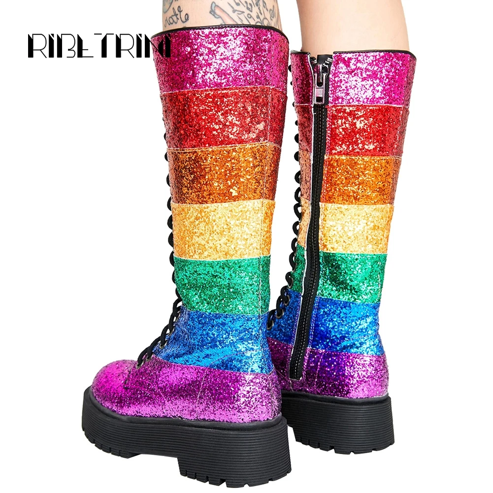 RIBETRINI Rainbow Glitter Mid Calf Cosplay Boots For Women Vintage Thick Heels Platform Shoes Woman Lace Up s Boots
RIBETRINI Rainbow Glitter Mid Calf Cosplay Boots For Women Vintage Thick Heels Platform Shoes Woman Lace Up s Boots