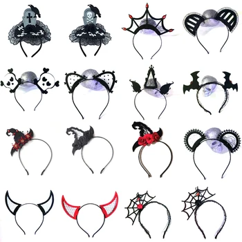 

1pcs Halloween Party Decoration Gothic Rose Cross Skull Witch Hat Spider Web Headband Hair Clip Halloween Masquerade Props