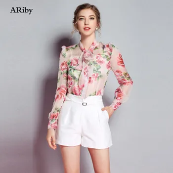 ARiby High Quality Shirt 2019 Spring Women's New Rose Printed BOW Collar Long Sleeves Real Silk Designer Shirts Elegant Top
ARiby High Quality Shirt 2019 Spring Women's New Rose Printed BOW Collar Long Sleeves Real Silk Designer Shirts Elegant Top