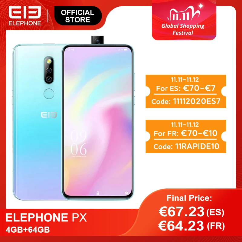 ELEPHONE PX 4 Гб 64 Смартфон 6 53 "FHD + экран 16 МП всплывающая Передняя камера MKT MT6763 Две