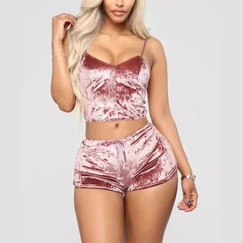 Sleepwear Velvet Women Sexy Shorts 2pcs Velvet Fashion Spaghetti Strap Ladies Pajama Set
Sleepwear Velvet Women Sexy Shorts 2pcs Velvet Fashion Spaghetti Strap Ladies Pajama Set