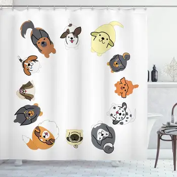 Dog Shower Curtain, Various Different Dogs in Cartoon Style Looking up in Circle Characters, Cloth Fabric Bathroom Decor Set
Dog Shower Curtain, Various Different Dogs in Cartoon Style Looking up in Circle Characters, Cloth Fabric Bathroom Decor Set