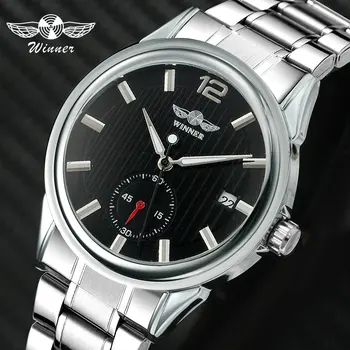 

WINNER Men Business Concise Auto Mechanical Wristwatch Working Sub Dial Calendar Date Classic Design Watch + GIFT BOX