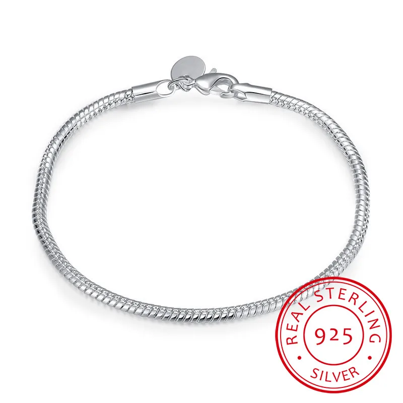 Real Original 925 Solid Silver Charm Bracelets for Women Smooth Snake Bone Wedding Gift Jewelry CB001 | Украшения и аксессуары