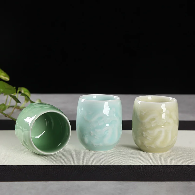 

Стакан в японском стиле, чашка, Нефритовая, зеленая посуда для напитков, милая чашка, европейские Простые керамические чашки, рельефный стакан для питьевой воды, чая, вина
