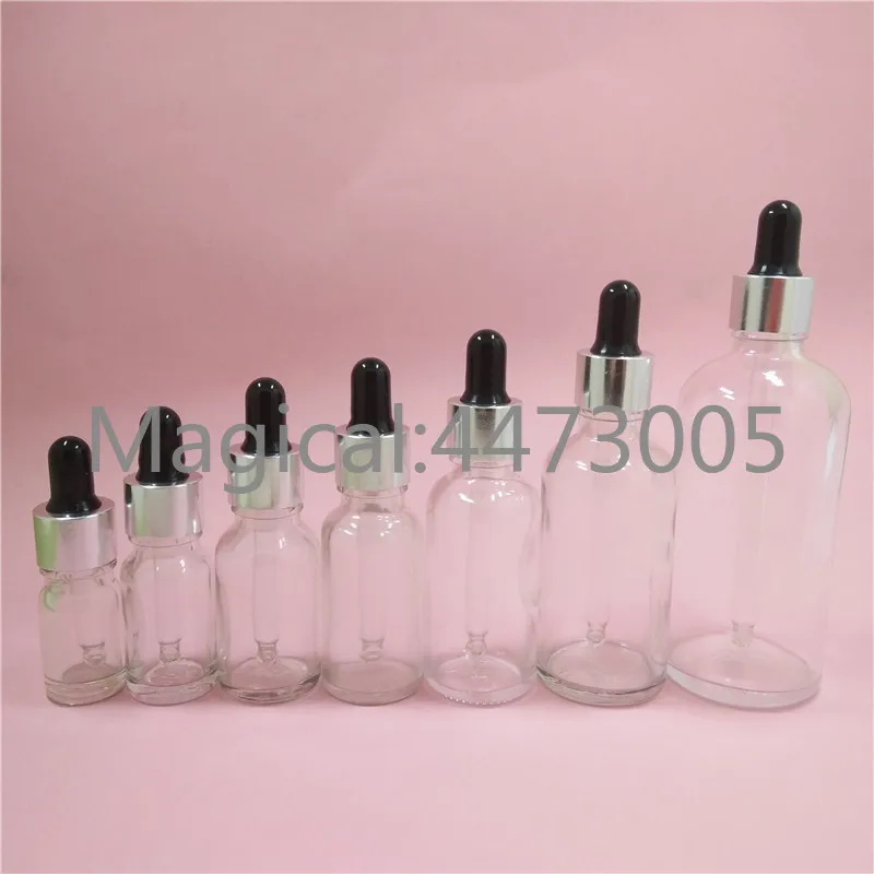 2/10pcs 5/10/15/20/30/50/100ML Clear Glass Bottle With Dropping Pipette Essential Oil Refillable Container Black Rubber Glue Cap | Красота и